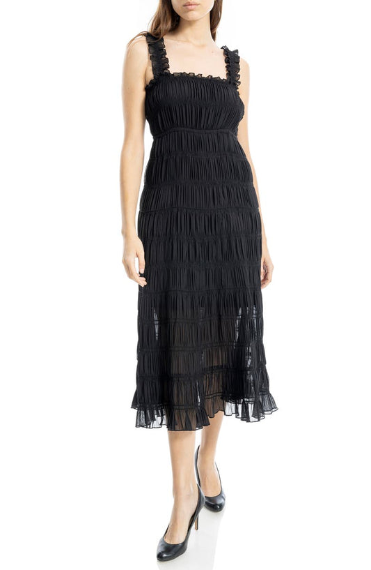 Ruffle Shirred Georgette Midi Dress