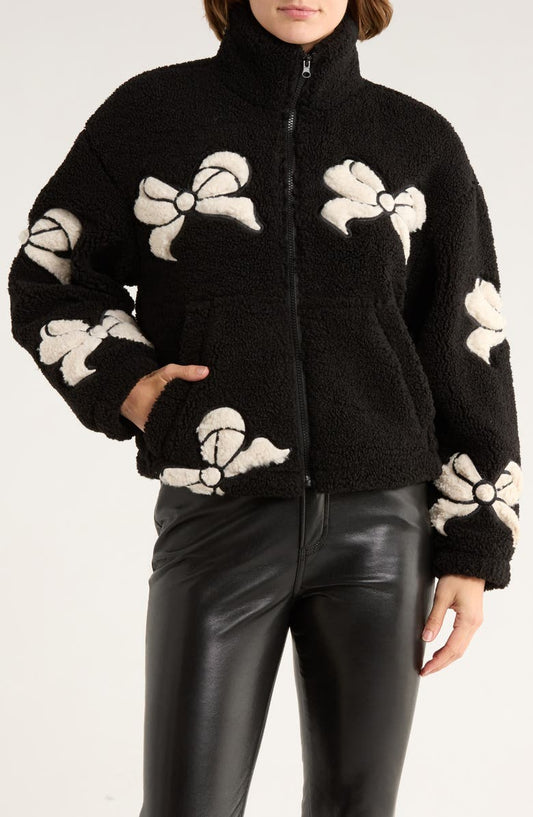 Bow Patch Faux Shearling Jacket