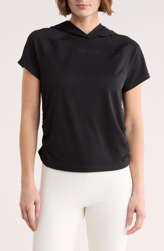 Ruched Short Sleeve Hooded T-Shirt