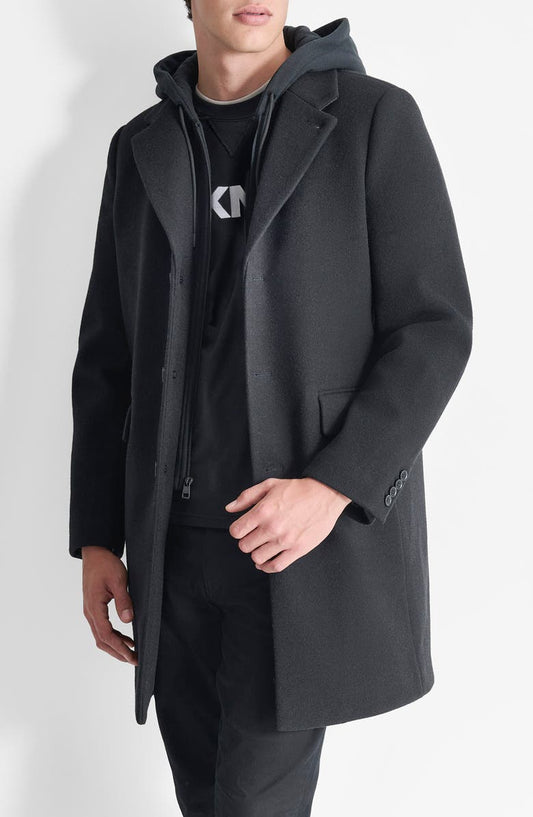 Water Resistant Felted Coat with Hooded Bib