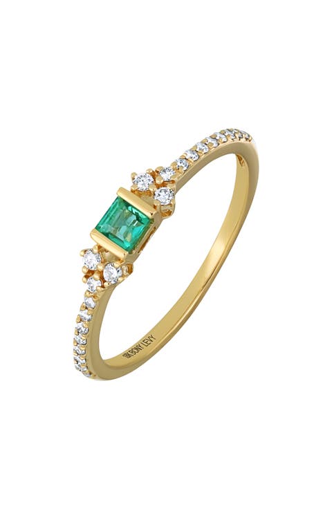 El Mar 18K Yellow Gold Emerald & Diamond Stackable Ring
