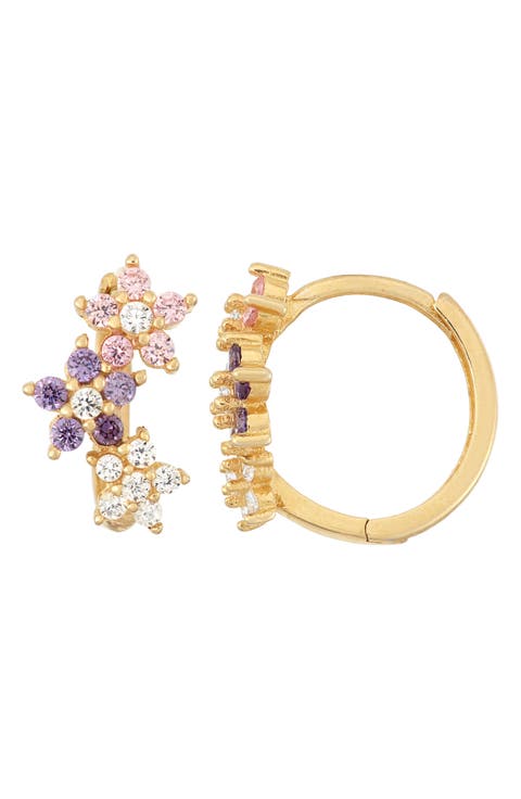 Kids' 14K Gold Plate CZ Flower Hoop Earrings