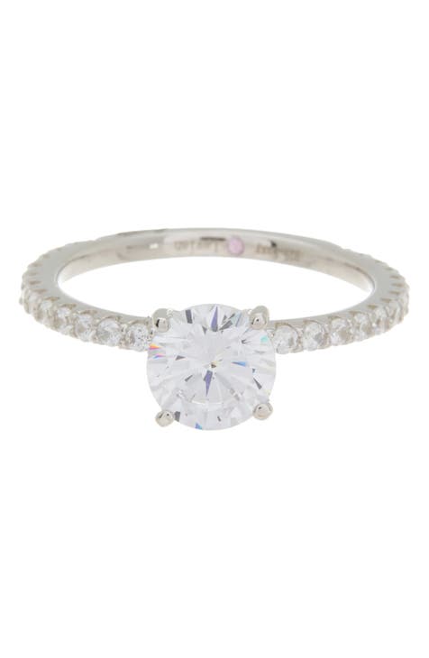 Anillo de novia CZ redondo de plata de ley