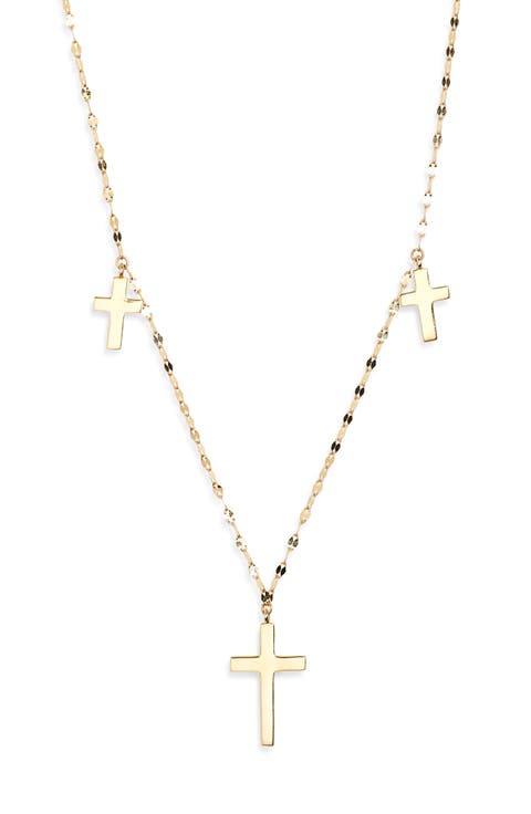 14K Yellow Gold Triple Cross Charm Necklace