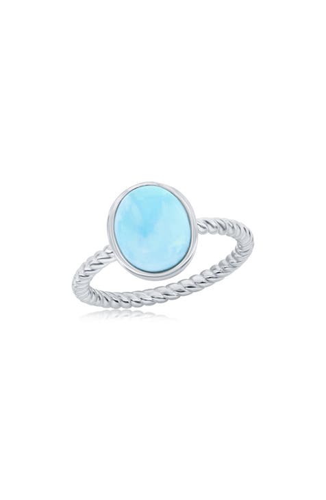 Anillo ovalado de plata de ley con larimar