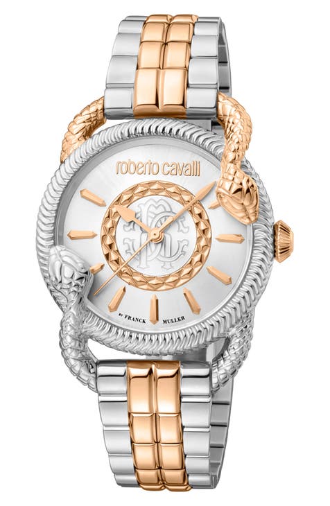 Reloj de pulsera de cuarzo suizo de acero inoxidable bicolor, 34 mm