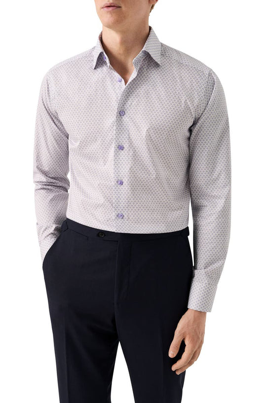 Slim Fit Geometric Print Cotton Dress Shirt