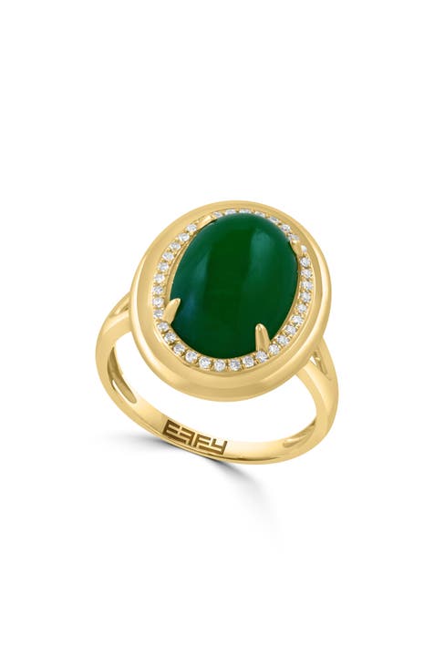 Anillo Halo de Jade y Diamantes de Oro de 14K