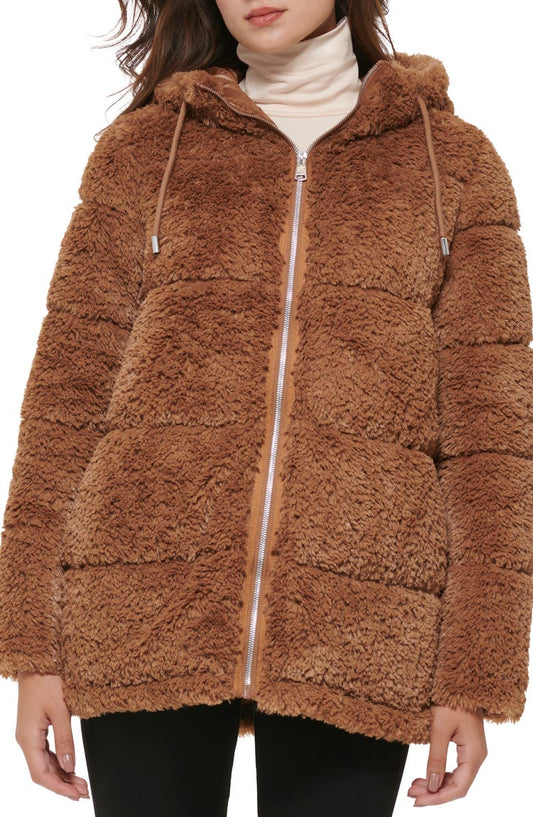 Monkey Faux Fur Hooded Puffer Jacket