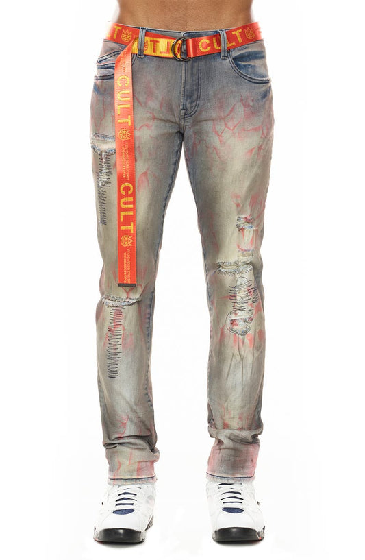 Rocker Belted Slim Straight Leg Jeans (Garnet)