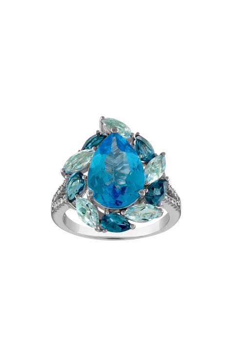 Anillo de plata de ley con topacio azul suizo y diamantes - 0,14ct.