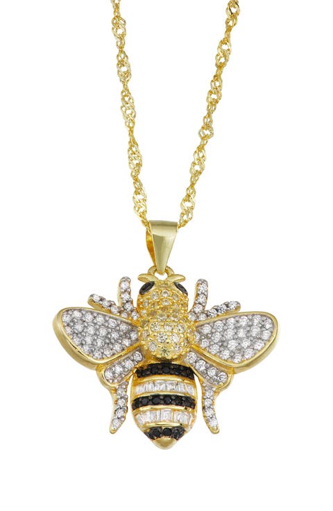 14K Gold Plated Silver Cubic Zirconia Bee Pendant Necklace