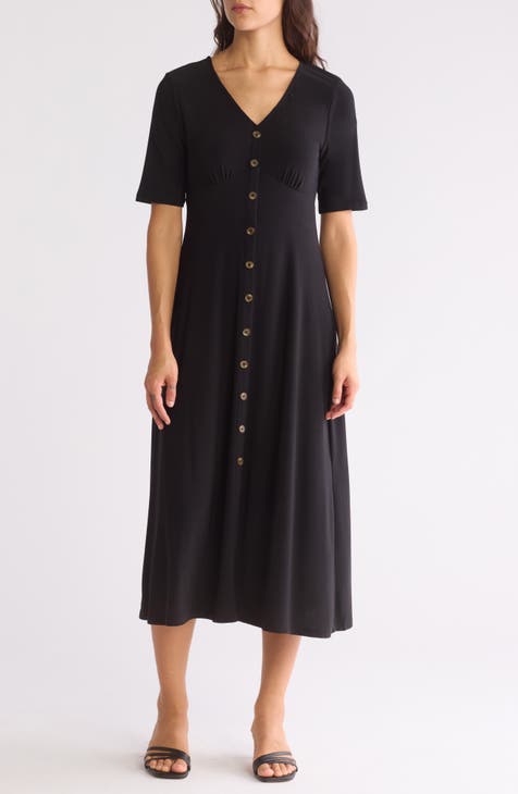 Vestido midi de manga corta con botones en la parte delantera