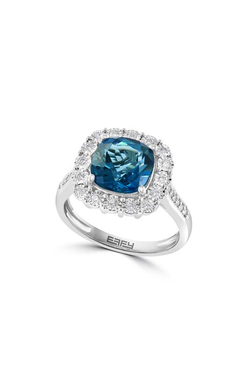 Sterling Silver London Blue Topaz & Diamond Ring - 0.24ct.