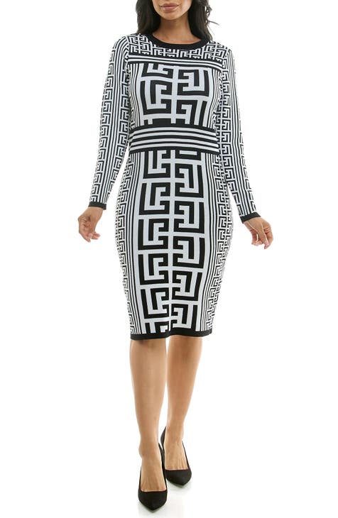 Vestido suéter de manga larga con estampado de leopardo