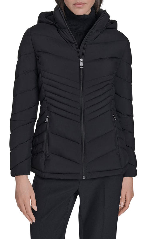 Water Resistant Chevron Quilted Puffer Jacket