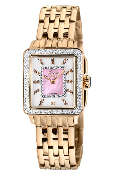 Reloj de mujer Padova de cuarzo suizo de edición limitada con piedras preciosas y diamantes, 27 mm x 30 mm - 0,0116 ctw