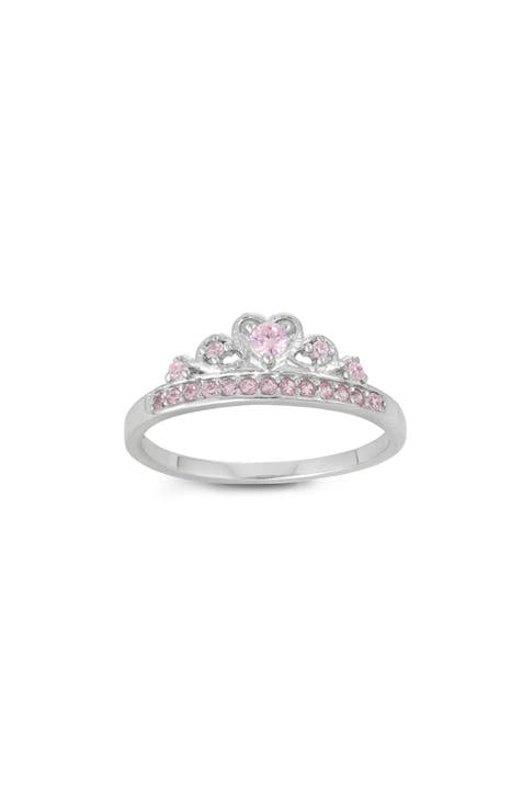 Anillo Tiara Infantil Plata de Ley Rosa Circonita Cúbica