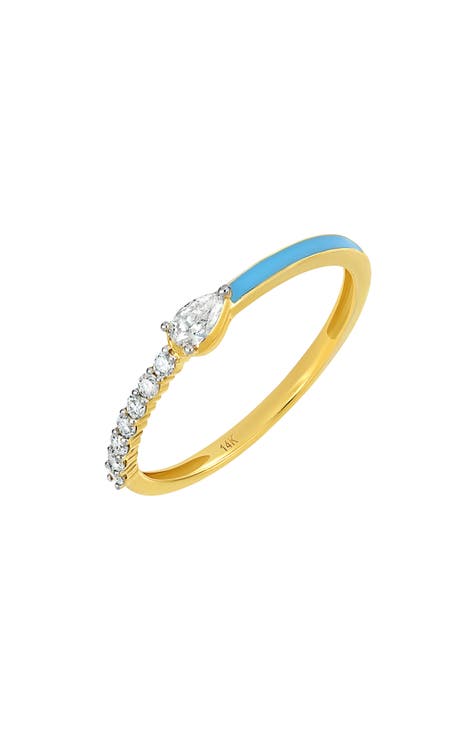 Anillo apilable de diamantes y esmalte azul cielo (Exclusivo Nordstrom)