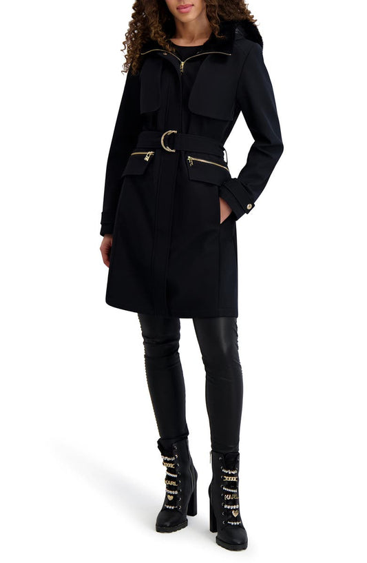 Water Resistant Soft Shell Coat with Removable Faux Fur Trim