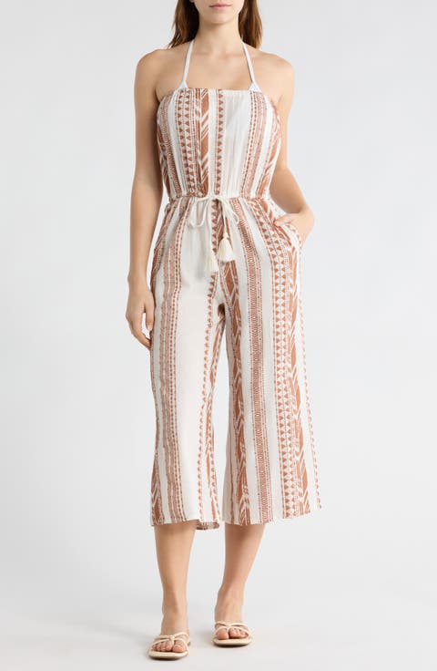 Embroidered Strapless Cover-Up Jumpsuit