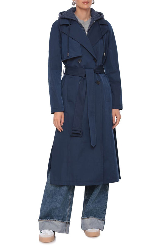 Double Breasted Trench Coat with Hooded Quilted Dickey