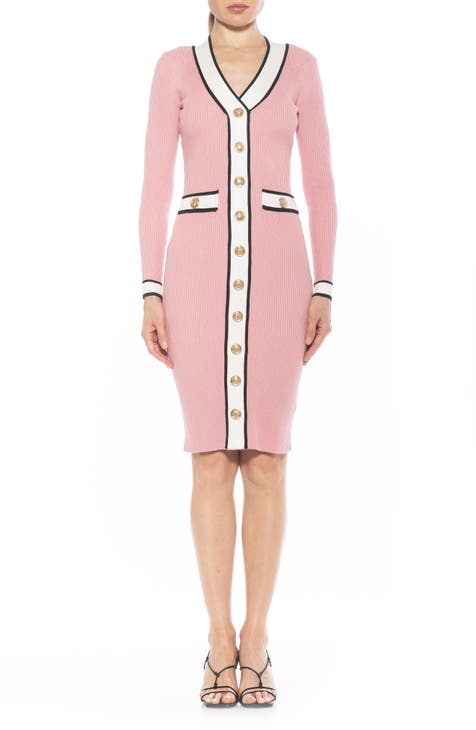 Vestido estilo suéter de canalé de manga larga Janet