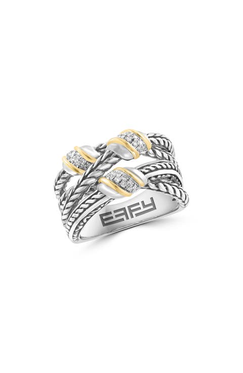 Diamond Two Tone Crossover Ring