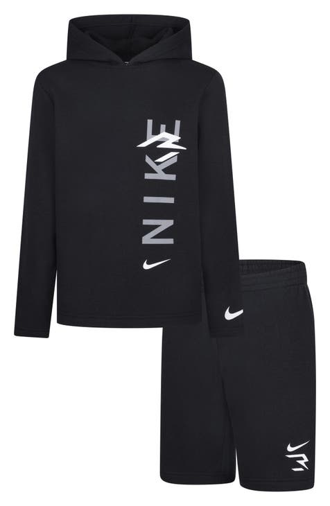 Conjunto de sudadera con capucha y pantalones cortos con logotipo para niños (niño grande)