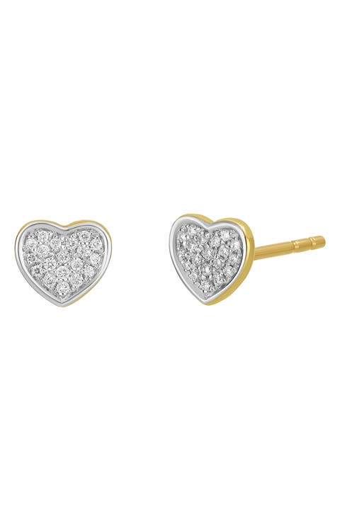 Diamond Heart Stud Earrings - 0.08ct.