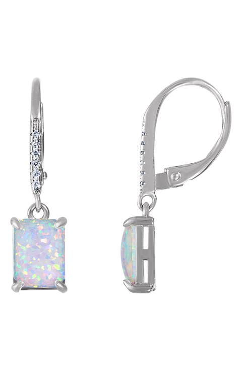 Sterling Silver Lab Created Opal Lever Back Earrings