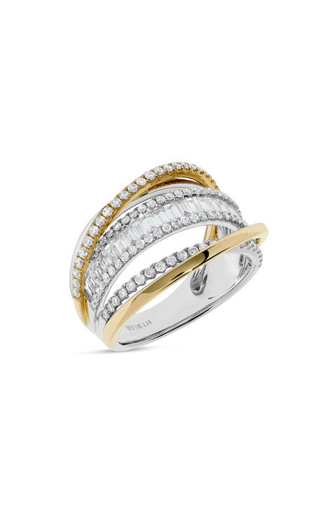 Anillo bicolor con banda de diamantes en capas