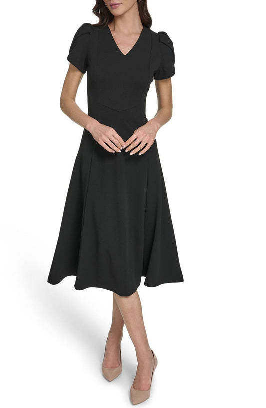 Short Sleeve A-Line Midi Dress