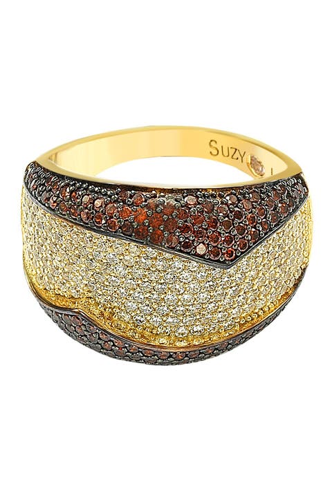 Anillo CZ con pavé chapado en oro amarillo de 14 quilates