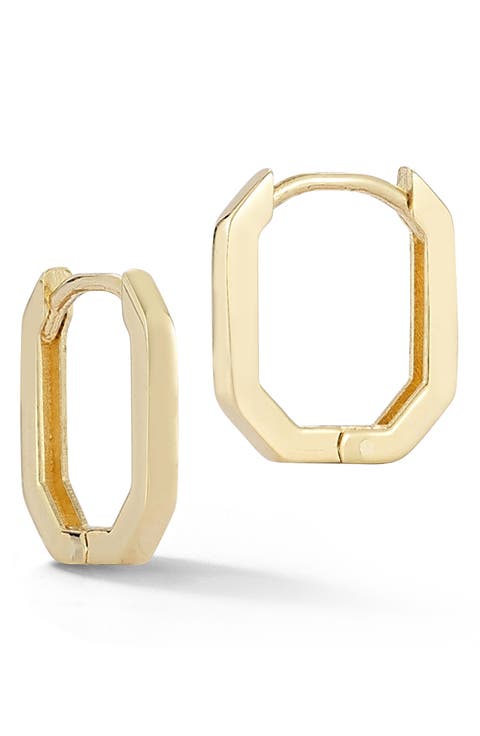 14K Gold Octagon Huggie Hoop Earrings