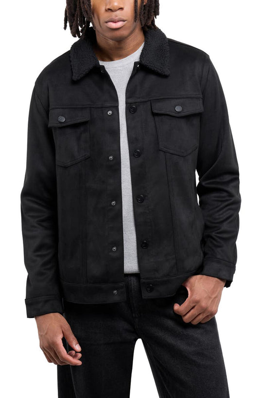 Faux Fur Collar Faux Suede Jacket
