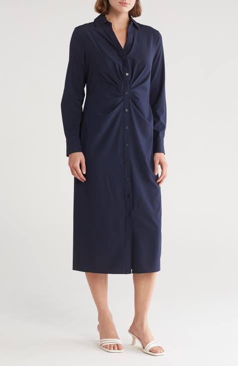 Vestido camisero midi de manga larga