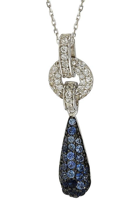 Sterling Silver Blue Sapphire, Created White Sapphire & Brown Diamond Pendant Necklace - 0.02 ctw