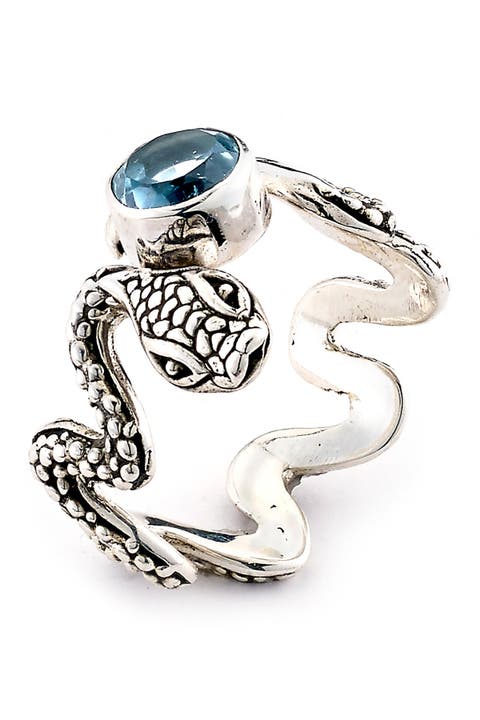 Anillo Serpiente Topacio Azul Plata de Ley