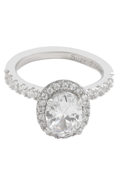 Anillo de plata de ley con circonita cúbica ovalada