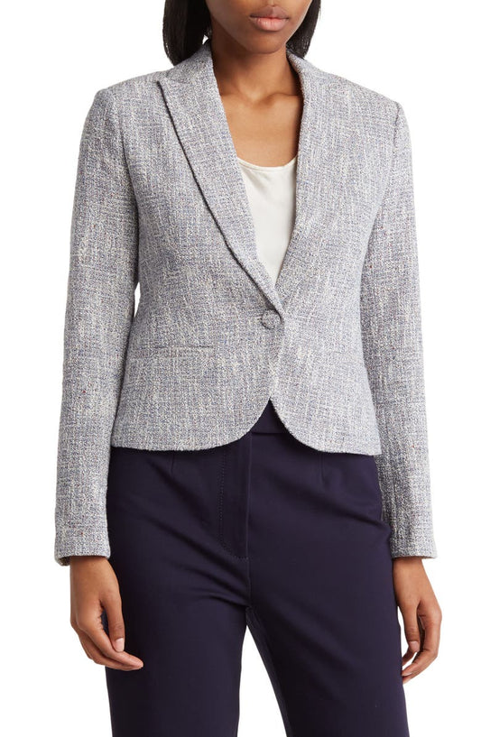 Classic One-Button Tweed Blazer