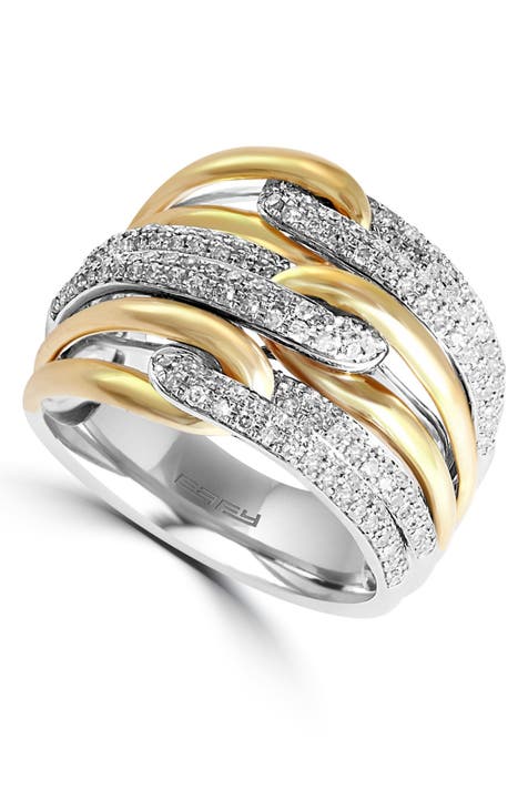 Anillo de diamantes de oro blanco y amarillo de 14 quilates - 0,65 ctw