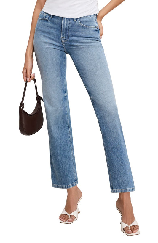 Good Legs Soft-Tech High Waist Ankle Straight Leg Jeans (Indigo 1012)
