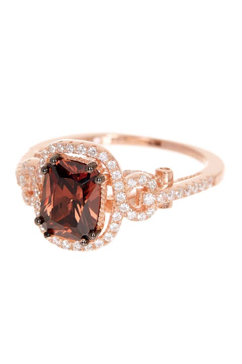 Anillo CZ Chocolate Marrón de Plata de Ley bañado en Oro Rosa de 14K