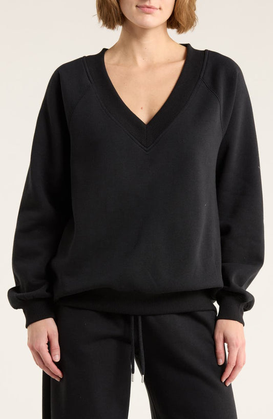 Oversized V-Neck Fleece Sweatshirt