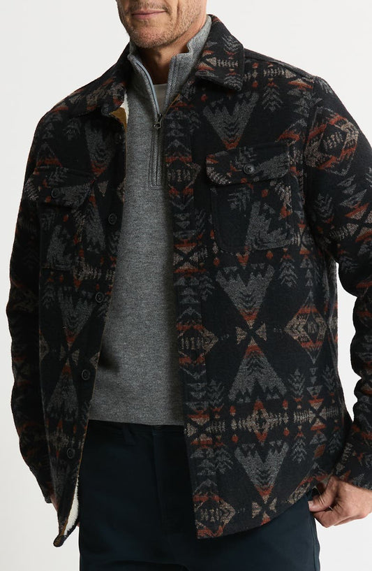 Geometric Jacquard Faux Shearling Lined Jacket