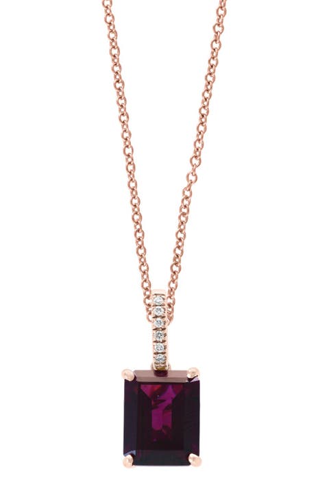 14K Rose Gold Diamond & Rhodolite Garnet Pendant Necklace