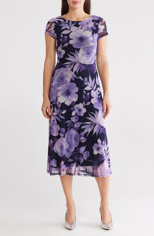 Cap Sleeve Mesh Midi Dress