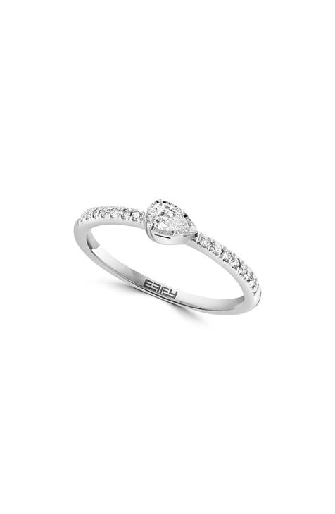Anillo Lágrima Diamante Oro Blanco 14K - 0.22ct