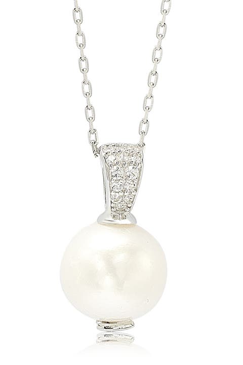 Freshwater Pearl & Created Sapphire Pendant Necklace